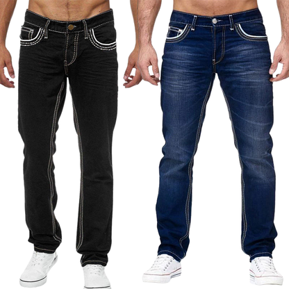 Herrjeans med hög elasticitet och dubbla sömmar