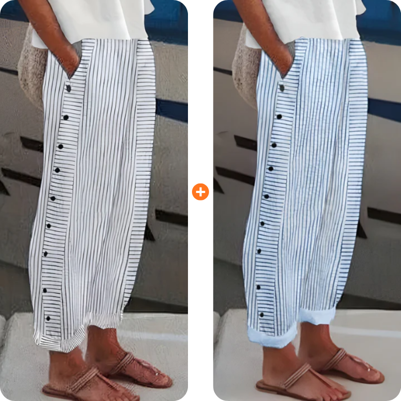 ☀️ 50 % rabatt 🌸Randiga Byxor med Sidfickor – Lätt & Andningsbar för Sommaren 🌿