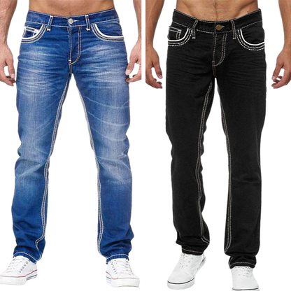 Herrjeans med hög elasticitet och dubbla sömmar