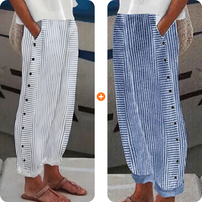 ☀️ 50 % rabatt 🌸Randiga Byxor med Sidfickor – Lätt & Andningsbar för Sommaren 🌿