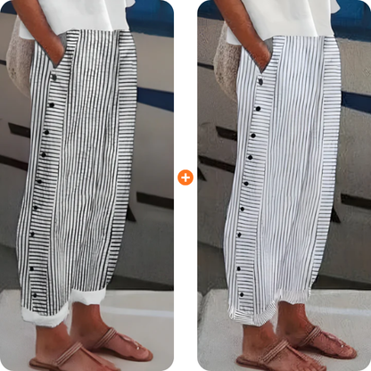 ☀️ 50 % rabatt 🌸Randiga Byxor med Sidfickor – Lätt & Andningsbar för Sommaren 🌿