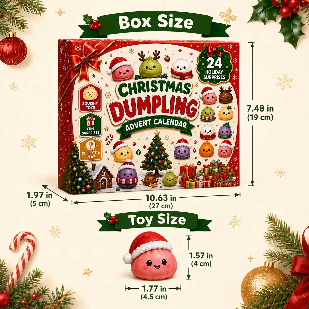 🎅 JULSPECIAL | 24 dagar av Mini Squishies – Söt 2026 adventskalender med dagliga dumplingöverraskningar