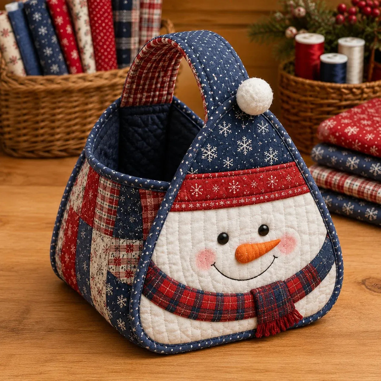 ⭐🎉🎄 Quiltad julkaraktärsbärkorg | Vadderade patchworktyger, lagerlagd applikation & mjukt bärhandtag i DIY-kit eller färdiga stilar 🎁✨