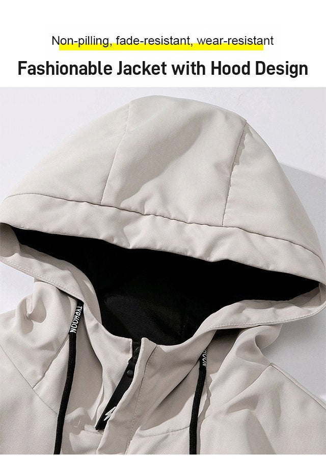 🎁Nyhet 50% RABATT💥Herrarnas Enfärgade Vattentäta Vindtäta Hoodie-Jacka med Dragsko och Dragkedja