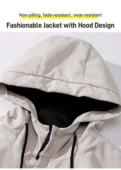 🎁Nyhet 50% RABATT💥Herrarnas Enfärgade Vattentäta Vindtäta Hoodie-Jacka med Dragsko och Dragkedja