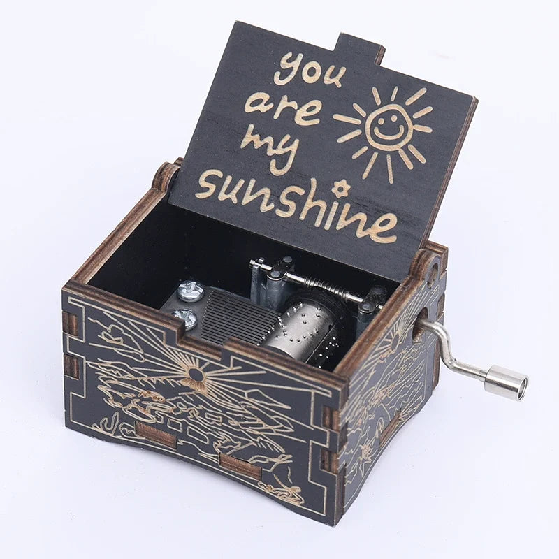 Vintage Trä Handvevad Speldosa – Lasergraverad "You Are My Sunshine" Melodibox