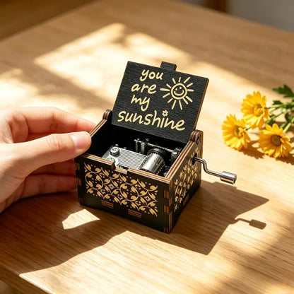 Vintage Trä Handvevad Speldosa – Lasergraverad "You Are My Sunshine" Melodibox