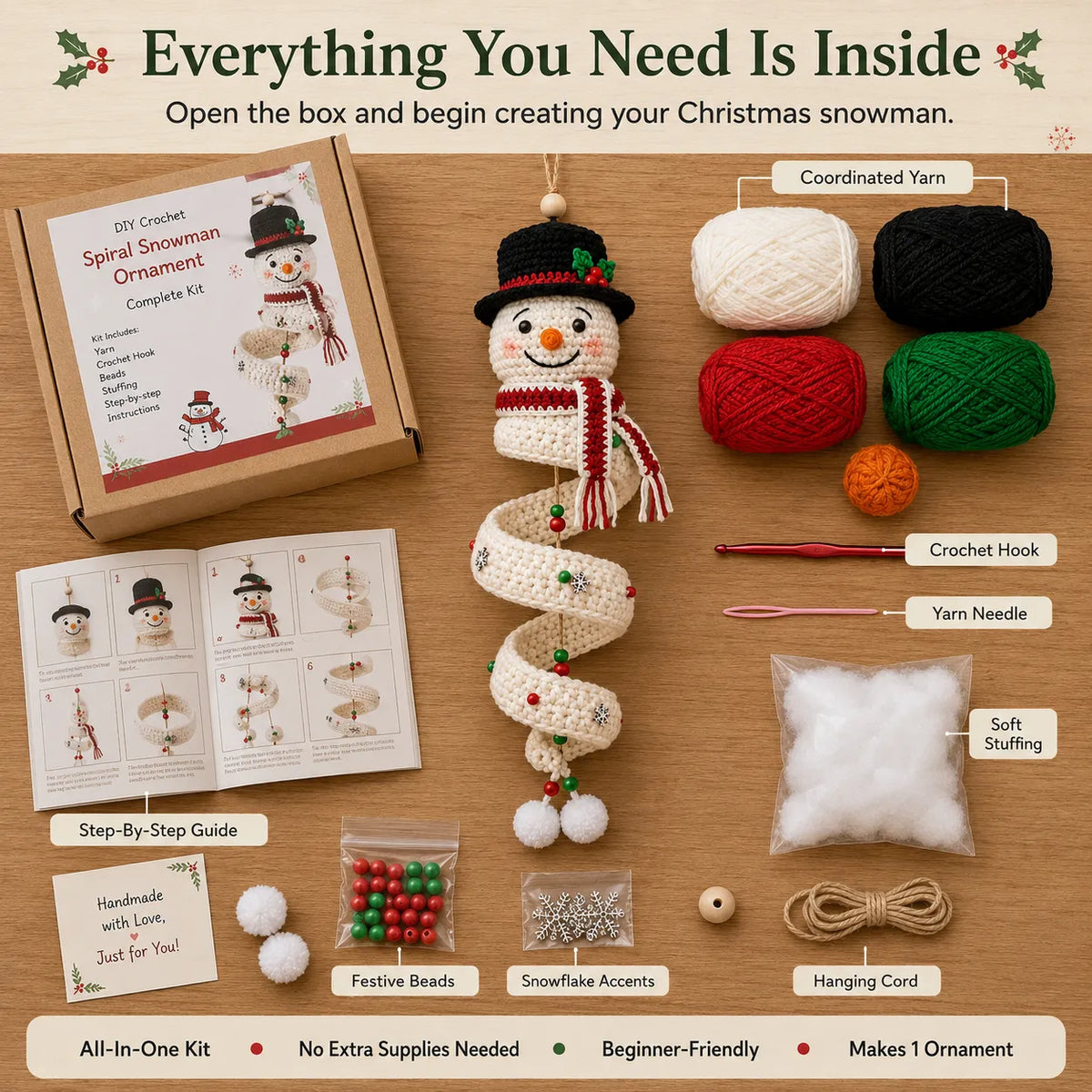 ☃️DIY-sats för spiralvirkad snögubbe