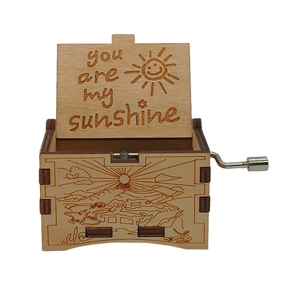 Vintage Trä Handvevad Speldosa – Lasergraverad "You Are My Sunshine" Melodibox
