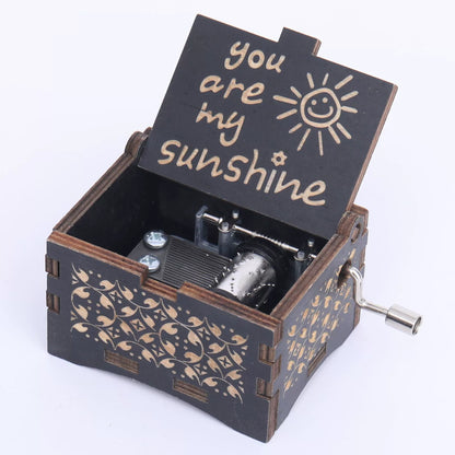 Vintage Trä Handvevad Speldosa – Lasergraverad "You Are My Sunshine" Melodibox