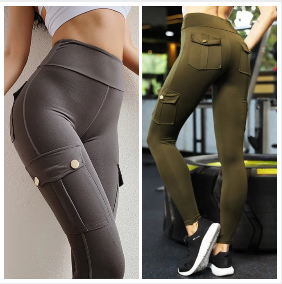 Sexiga stretchleggings med ficka för kvinnor Fitness Träningsbyxor