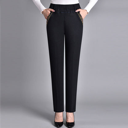 Kvinnors sidfick med full elastisk midja jeans