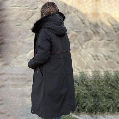 Dam vinterjacka med huva och pälskrage, casual parka✨Garanti för äkthet💖
