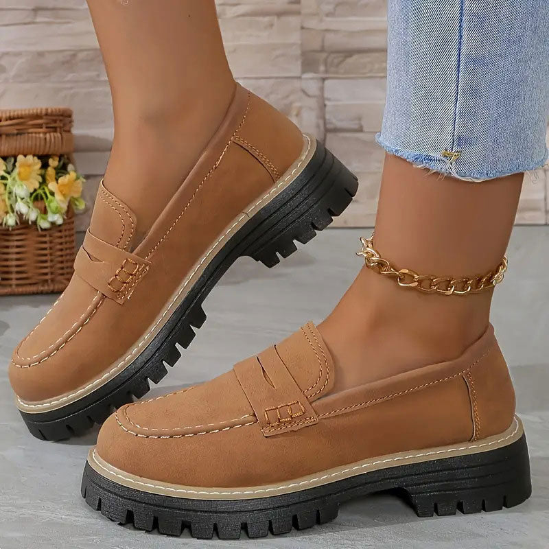 Bekväma chunky dam loafers med plattform