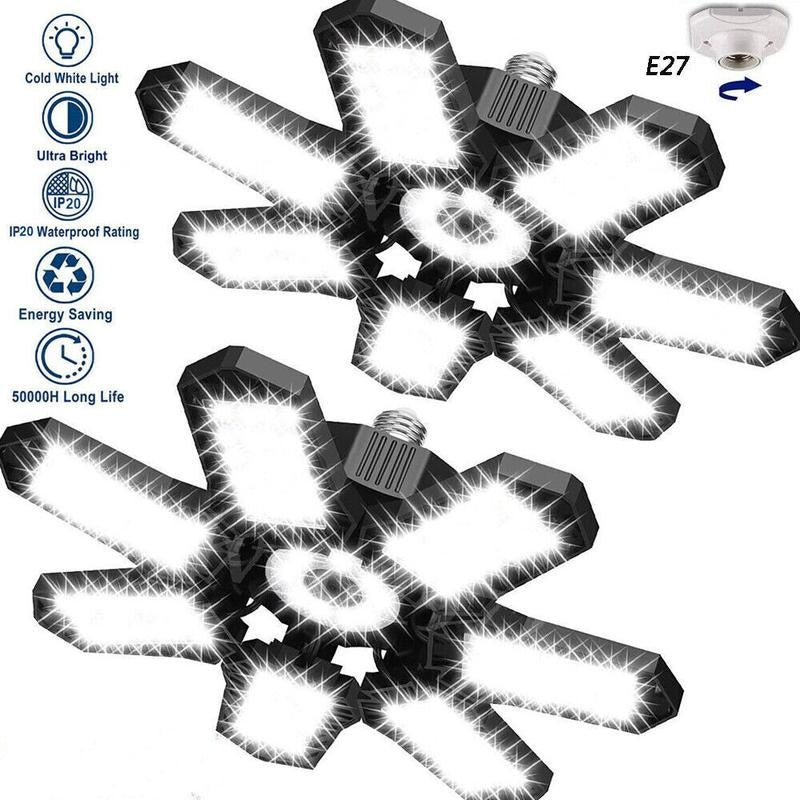 💡 50% RABATT! 🚗 Ljusstark LED-garagelampa med Deformerbara Paneler – 360° Justerbar, Energisnål & Perfekt för Garage & Verkstad 🔧