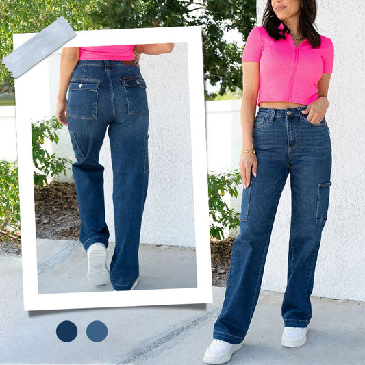 🚚 SPARA FRAKT: Köp 2 stk! Stretchjeans med vida ben och hög midja för kvinnor