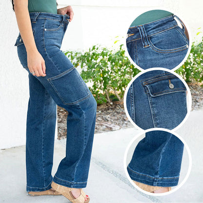 🚚 SPARA FRAKT: Köp 2 stk! Stretchjeans med vida ben och hög midja för kvinnor