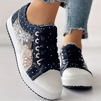 (köp 2 gratis frakt)Ladies Casual Flat Round Toe Lace Up Low Top Skor