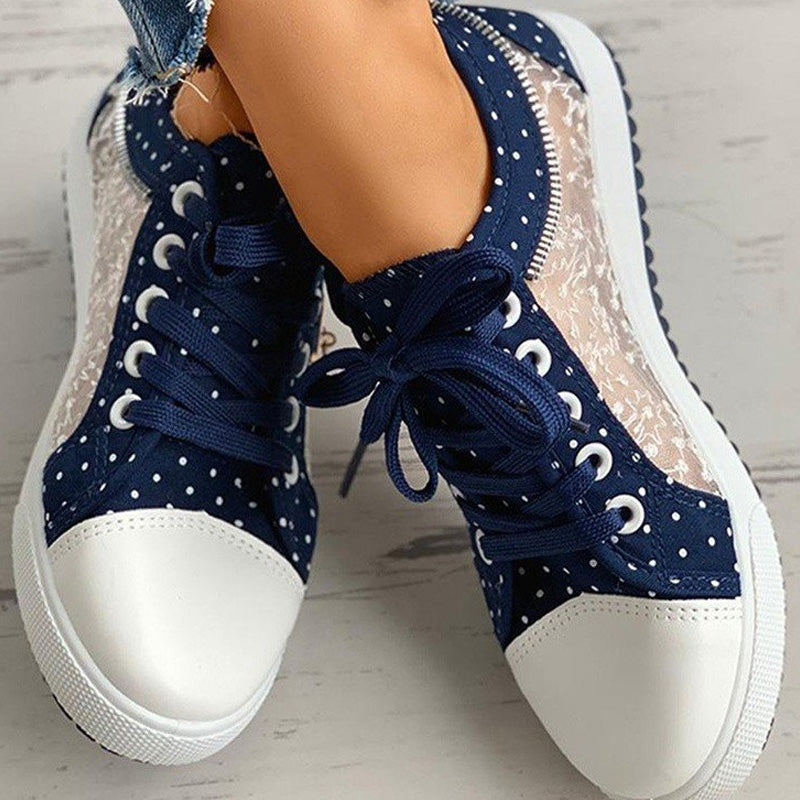 (köp 2 gratis frakt)Ladies Casual Flat Round Toe Lace Up Low Top Skor