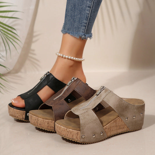 🔥2025 Nytt 49% rabatt på Hot Sale🔥Mode Wedge Open Toe Damtofflor