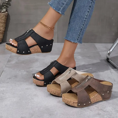 🔥2025 Nytt 49% rabatt på Hot Sale🔥Mode Wedge Open Toe Damtofflor
