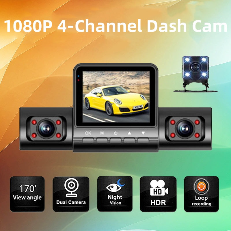 🚗 4K 4-kanals bilkamera | 1080P nattseende 🌙| parkerings- och kollisionsövervakning 🛡️ ✅ 📹 - Klara bilder dag och natt ✅ 360° skydd 🔄 – fram, bak, vänster, höger ✅ Automatisk olyckslagring 💾 – sparar vid en olycka
