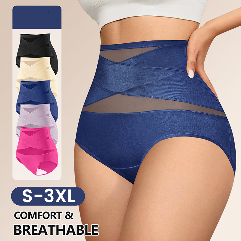 🌸Sista dagen - Köp en, få tre gratis✨ Högmidjade plus size-underkläder med korsvis magkontroll