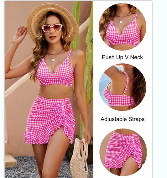 👙Dam Bikiniset med hög midja och magkontroll i gingham kvalitet