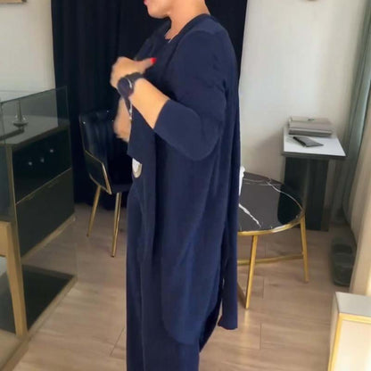 🔥Mest populärt🔥Hemkomfort + Business Elegance Lång kofta, topp och byxor, 3-delat set👚