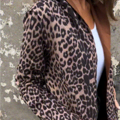 Trenchcoat med huva och leopardmönster för kvinnor