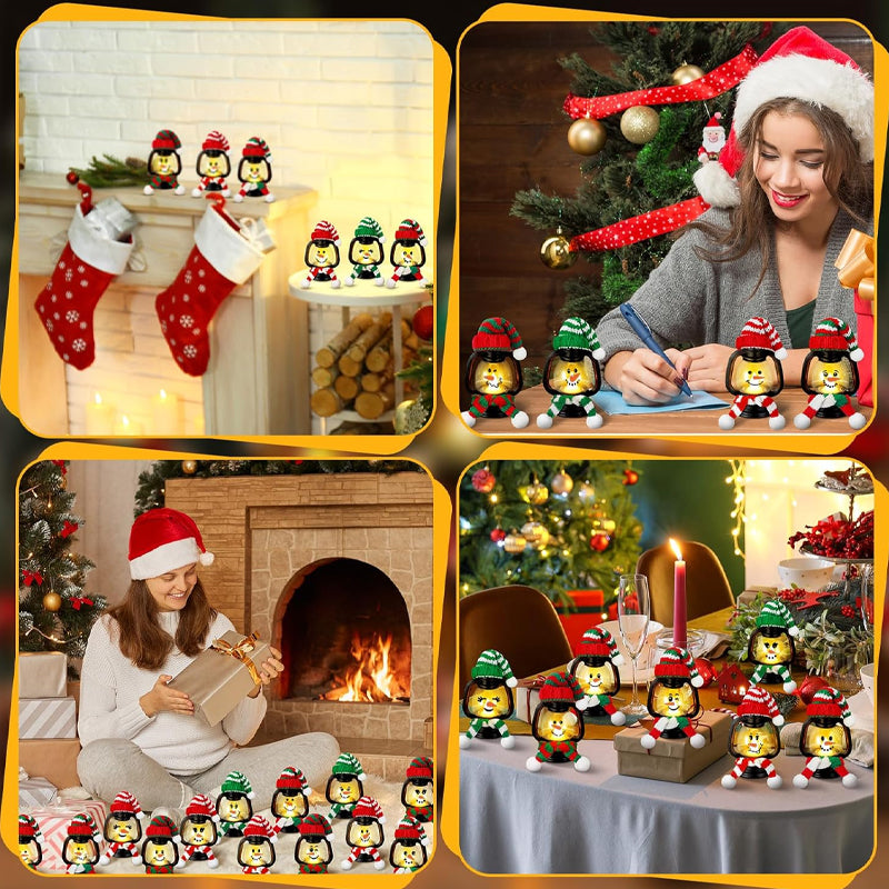 🎅🎄Juldekoration Mini snögubbellykta med mössor och halsdukar