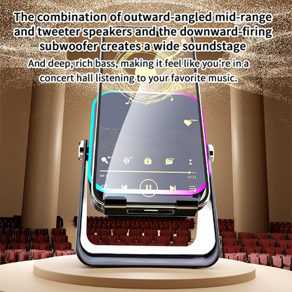 🎶📱 5-i-1 Trådlös Induktionshögtalare med Justerbart Telefonstativ