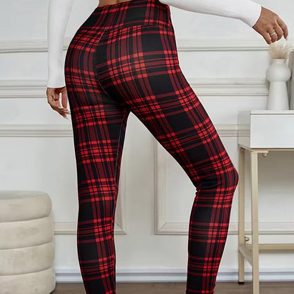 Fleecefodrade rutiga leggings för damer – mjuka, stretchiga och snygga vinterplagg 🧣
