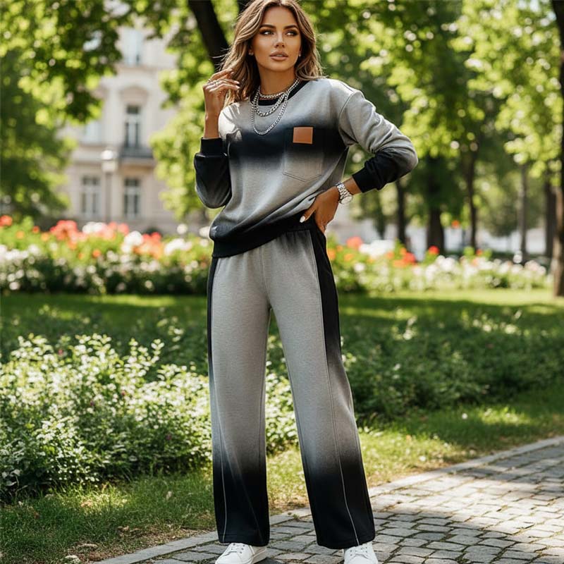 Casual set med topp och byxor i gradientfärger för damer