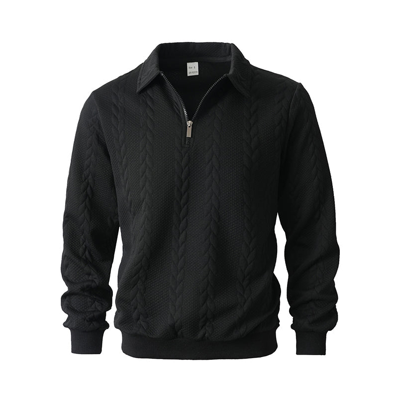 🔥Nyheter-Herrtröja med halv dragkedja i kabelstickad stil