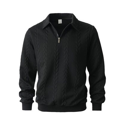 🔥Nyheter-Herrtröja med halv dragkedja i kabelstickad stil