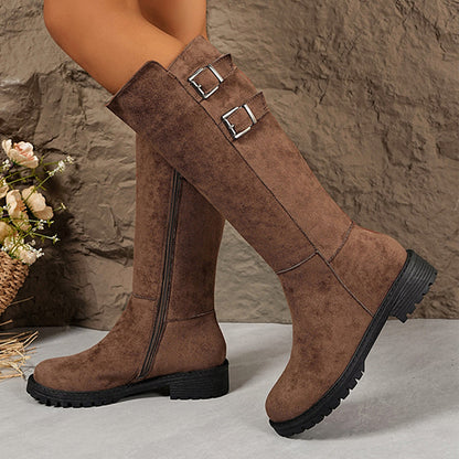 Knähöga damstövlar med dragkedja på sidan