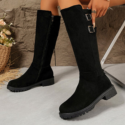 Knähöga damstövlar med dragkedja på sidan