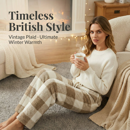 🎅SISTA DAG REA 50% RABATT🔥Vinter Vintage Pläd Elastisk Rak Lös Tjocka Varma Casual Byxor