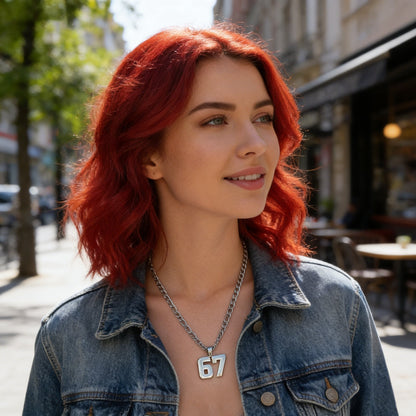 🔥Hett Rea✨ 67 Nummer Hängsmycke Halsband – Modeuttryck