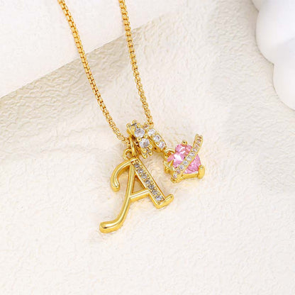 🔥🎁Nyhet 50 % RABATT🔥Halsband med initialbokstav och rosa hjärtcharm