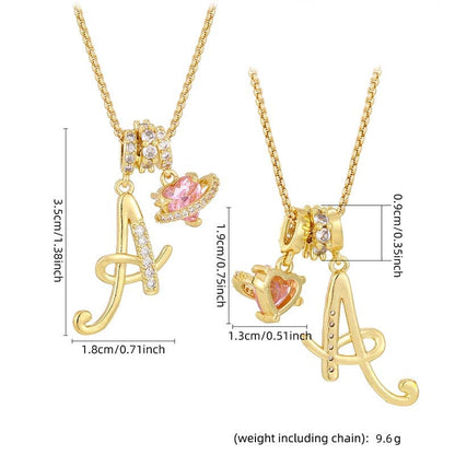 🔥🎁Nyhet 50 % RABATT🔥Halsband med initialbokstav och rosa hjärtcharm