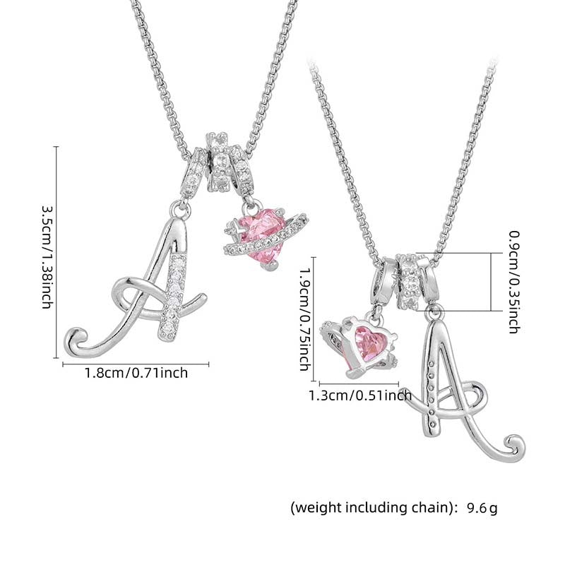🔥🎁Nyhet 50 % RABATT🔥Halsband med initialbokstav och rosa hjärtcharm