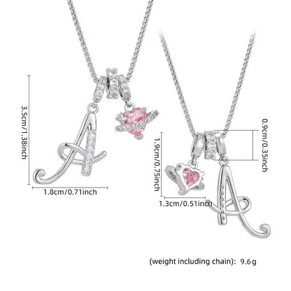 🔥🎁Nyhet 50 % RABATT🔥Halsband med initialbokstav och rosa hjärtcharm