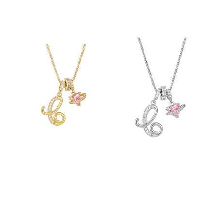 🔥🎁Nyhet 50 % RABATT🔥Halsband med initialbokstav och rosa hjärtcharm