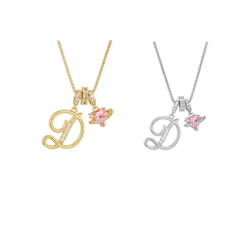 🔥🎁Nyhet 50 % RABATT🔥Halsband med initialbokstav och rosa hjärtcharm