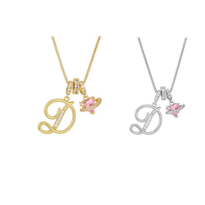 🔥🎁Nyhet 50 % RABATT🔥Halsband med initialbokstav och rosa hjärtcharm