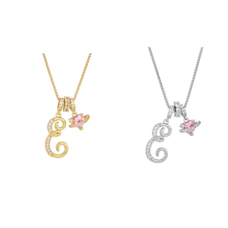 🔥🎁Nyhet 50 % RABATT🔥Halsband med initialbokstav och rosa hjärtcharm