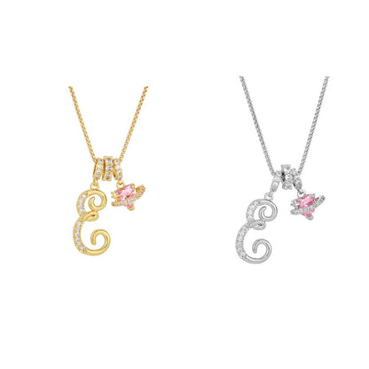 🔥🎁Nyhet 50 % RABATT🔥Halsband med initialbokstav och rosa hjärtcharm