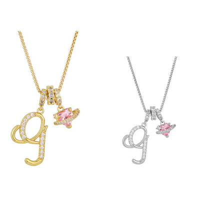 🔥🎁Nyhet 50 % RABATT🔥Halsband med initialbokstav och rosa hjärtcharm